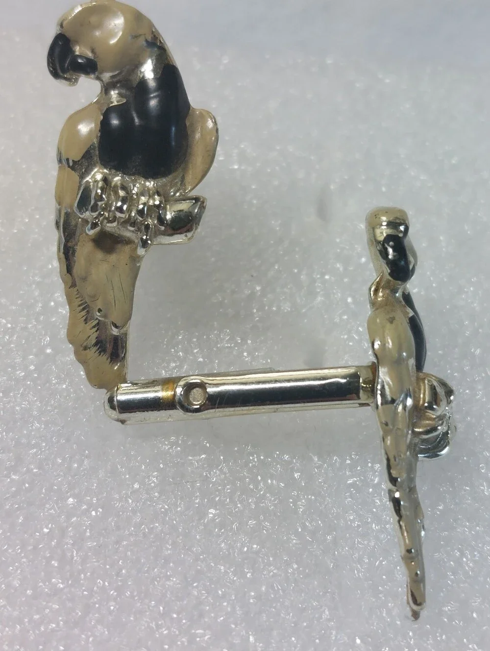 Vintage Cufflink Lot of 3 - Enamel Parrot Birds, Buddha Statues & Green Lucit